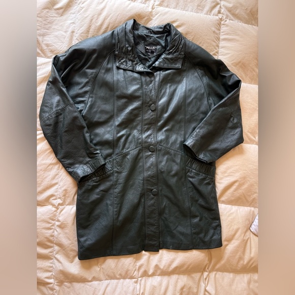Pelle Studio y2k Dark green Leather Trench Coat - Picture 1 of 7